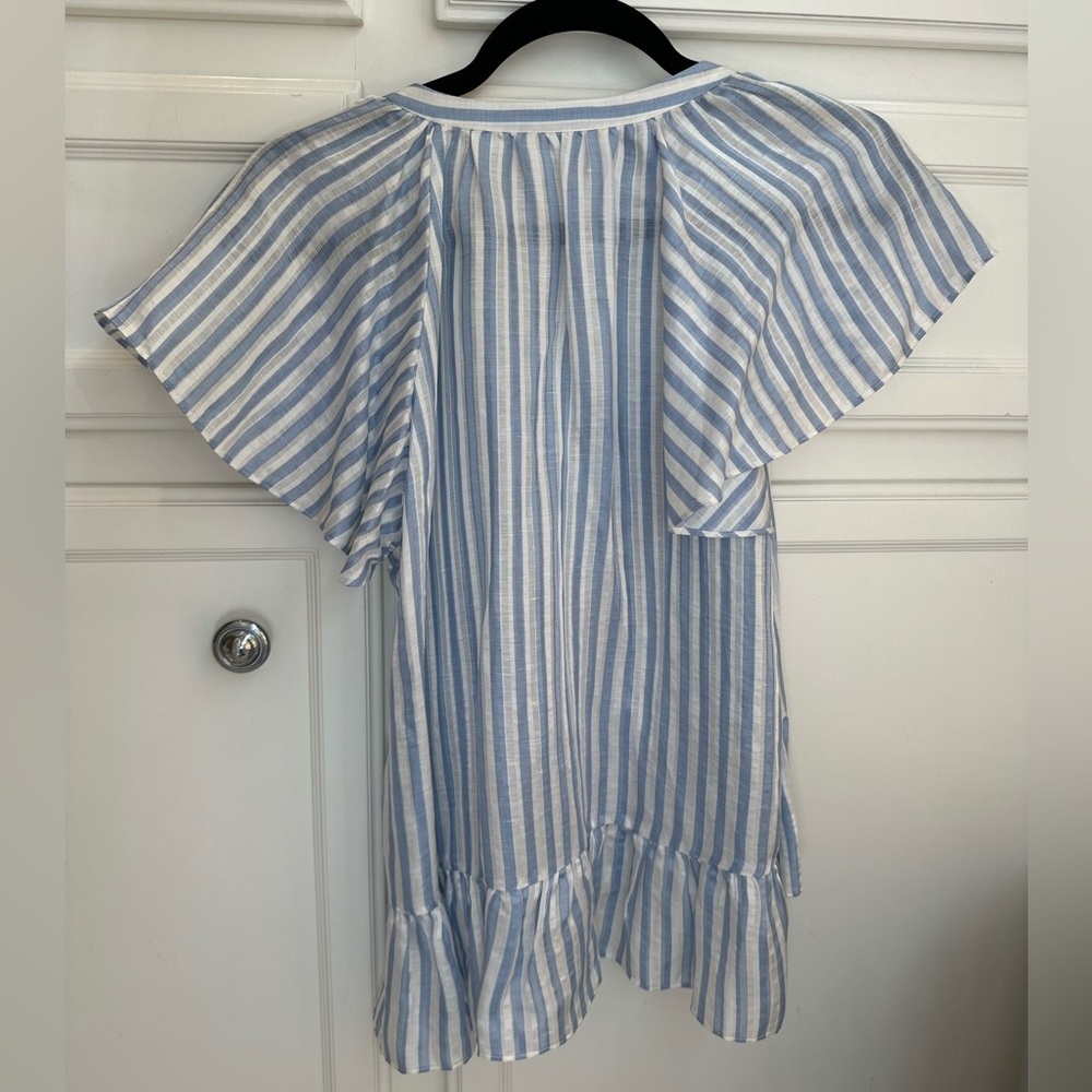 Veronica Beard / Stripe Top With Flutter Sleeves - image 2
